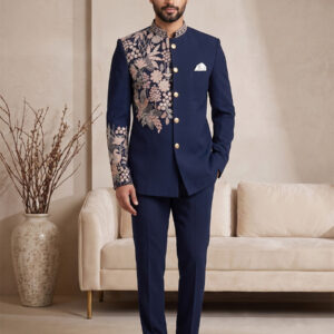 Blue Pure Lachka Embroidery Wedding Party Festival Casual Groom Ready jodhpuri suit
