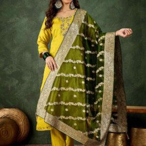 Lemon Viscose Rayon Embroidery Party Wedding Festival Casual Ready Pant Salwar Kameez