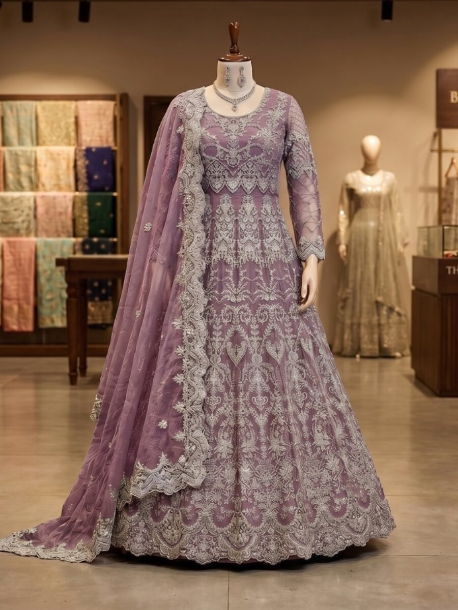 Purple Heavy Butterfly Net Embroidery Zari Wedding Party Festival Engagement Casual Lawn Salwar Kameez