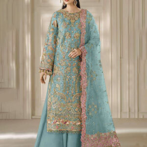 Sky Blue Chiffon Embroidery Zari Sequins Wedding Party Festival Casual Palazzo Pant Salwar Kameez